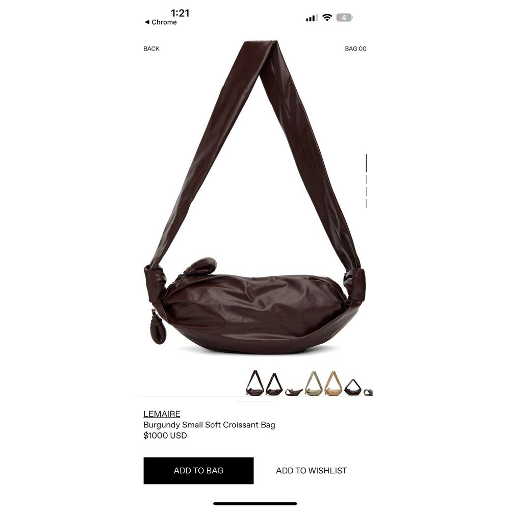 Lemaire burgundy small soft croissant bag MSRP $1000